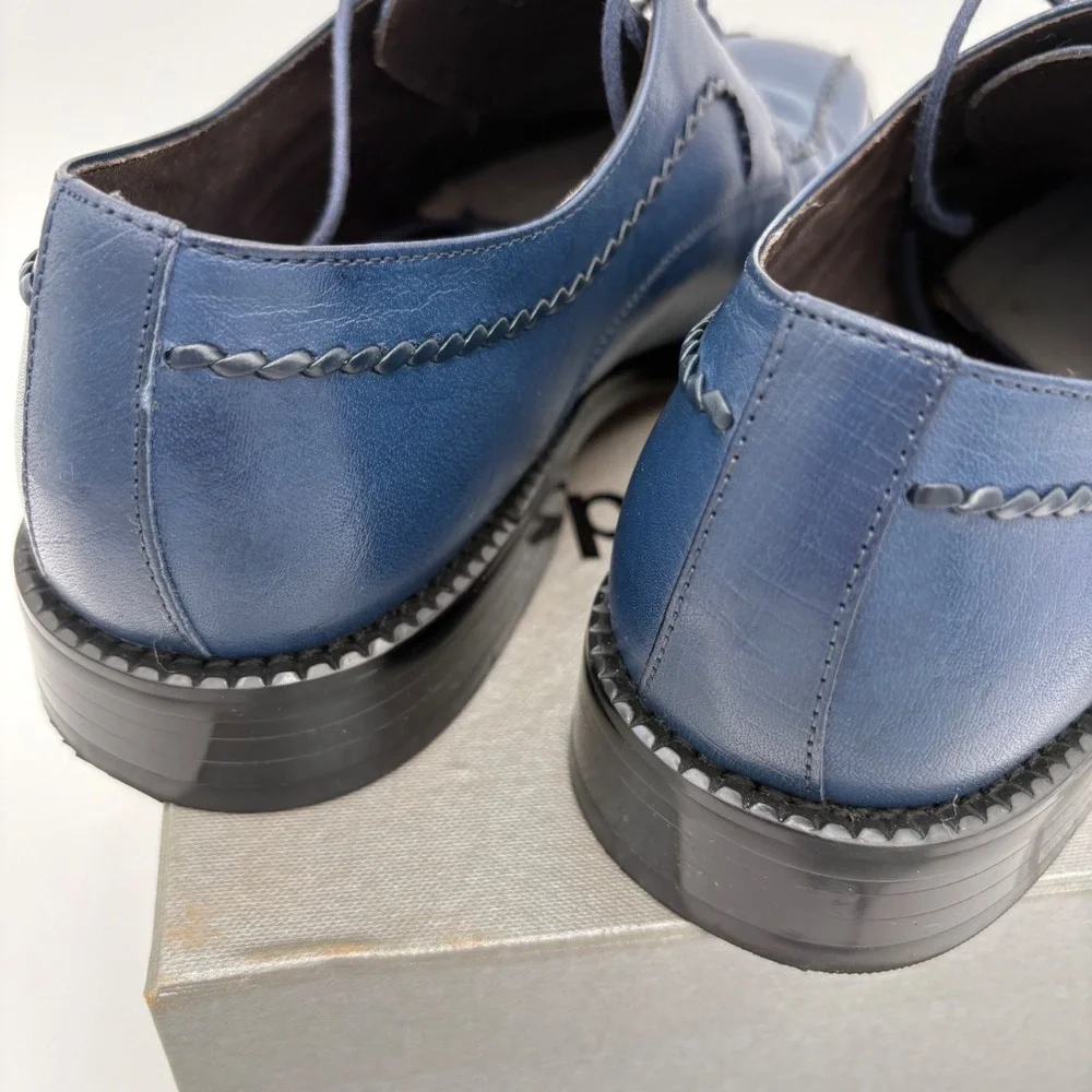 Pierre Cardin Crete Blue‎ Leather Dress Shoes Mens Size 8.5 Oxfords Square Toe